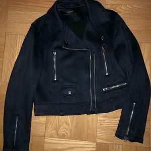 ZARA Navy Suede Biker Moto Jacket